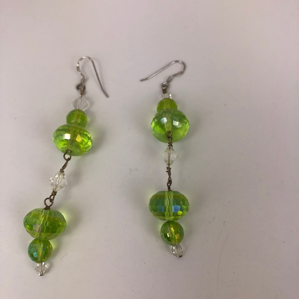 Sterling Silver and Green Crystal Drop Earrings